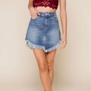 NWT Free People Bailey Raw Hem Denim Blue Mini Skirt